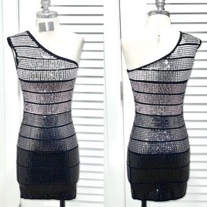 Lulus One Shoulder Ombre Stripe Sequin Dress